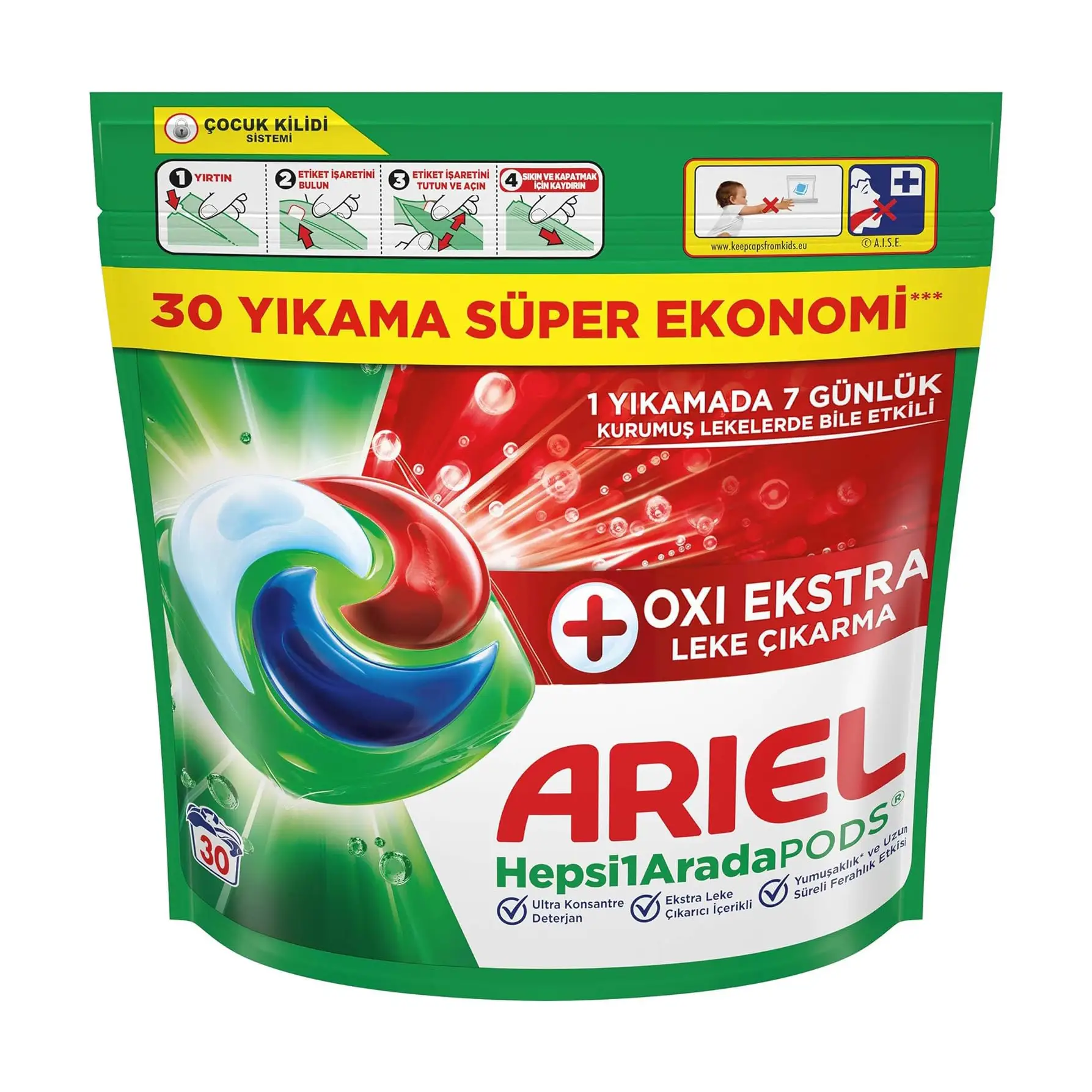 Ariel-Oxi-Pods-Kapsul-Camasir-Deterjani-30-lu بالشتک لباسشویی آریل All in One بسته 30 عددی - تصویر 1