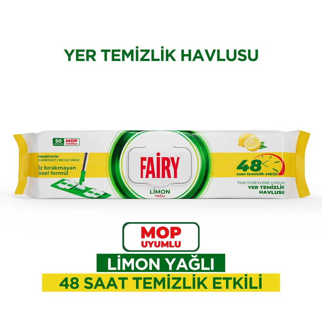 fairy-cok-amacli-mop-uyumlu-yer-temizlik-havlusu-50-yaprak-limon-yagli-beyaz-sirke-karbonat-yuzey-temizleme-havlusu-fairy-fairy-yuzey-temizleme-mendili-62874-11-B دستمال مرطوب مخصوص تی فیری Fairy قابل شستشو رایحه لیمو بسته 50 عددی - تصویر 1
