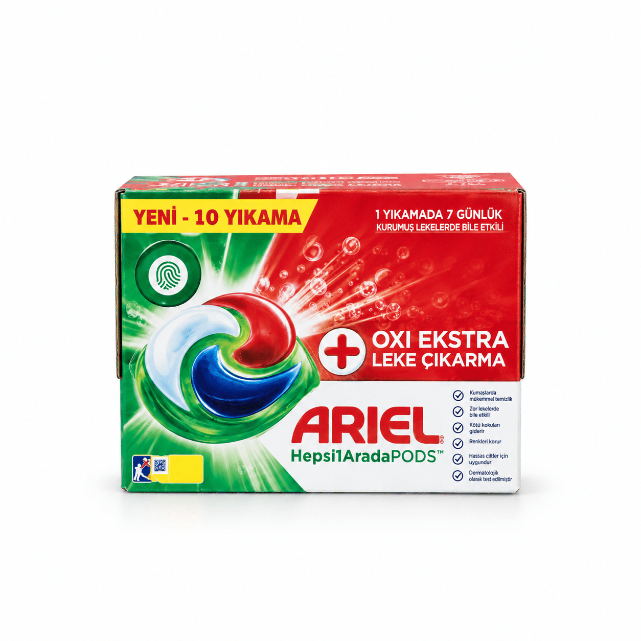 53141356-936c-4b50-bb6f-8678e0c8f22c کپسول ماشین لباسشویی آریل Ariel Hepsi1Arada PODS Oxi Extra لکهبر بسته 10 عددی - تصویر 1