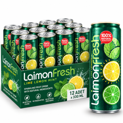 باکس ۱۲ عددی نوشیدنی گازدار لیمو، لایم و نعناع Laimon Fresh Mint حجم 330 میلی‌لیتر