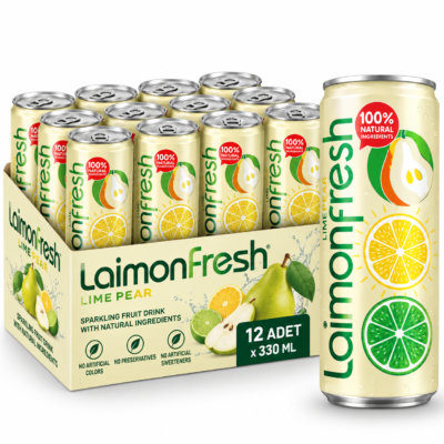 باکس ۱۲ عددی نوشیدنی گازدار گلابی Laimon Fresh Lime Pear حجم 330 میلی‌لیتر