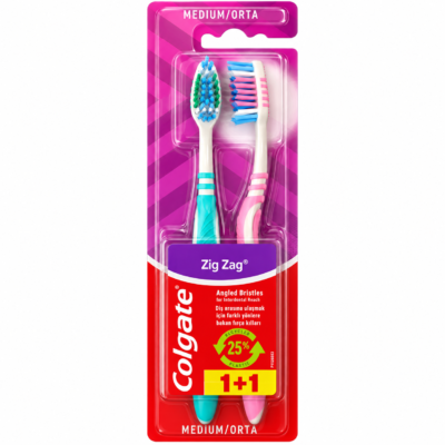 مسواک دوقلو کلگیت Colgate Zig Zag مدل Medium بسته 1+1