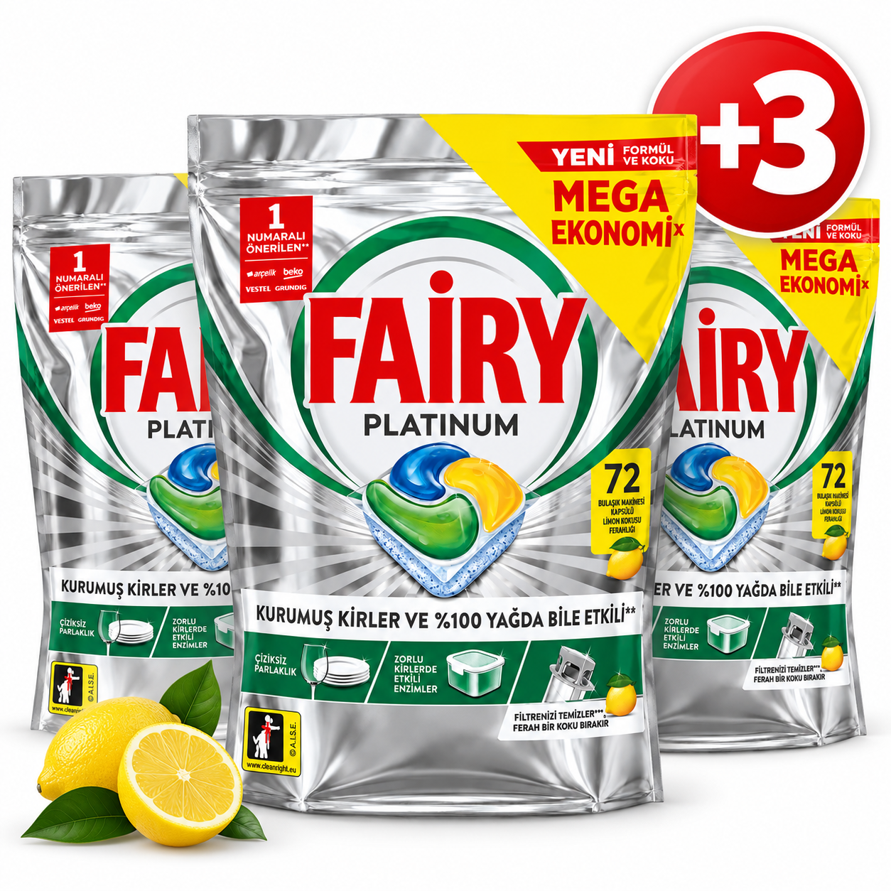 پک ۳ عددی قرص ماشین ظرفشویی فیری Fairy Platinum لیمویی 72 عددی – مجموع 216 کپسول پک ۳ عددی اقتصادی قرص ماشین ظرفشویی فیری Fairy Platinum لیمویی 72 عددی – مجموع 216 کپسول - تصویر 1