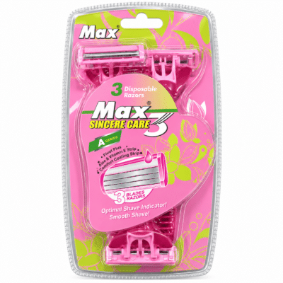 ژیلت زنانه 3 تیغه مکس Max Sincere Care 3 بسته 3 عددی